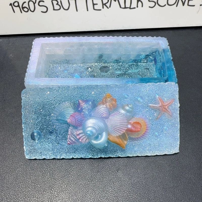 Moldes de resina para caja de almacenamiento de criaturas marinas con diamantes hechos a mano