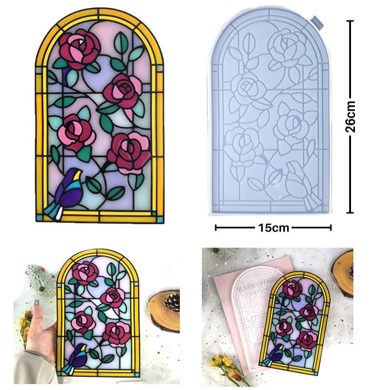 Small Size Simulated Cardinal Stained Glass Window Panel Resin Mold Decorative Ornaments