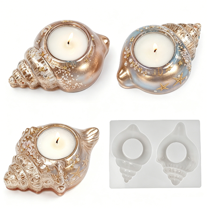 2-in-1 Seashell Candle Holder Figurine Resin Mold