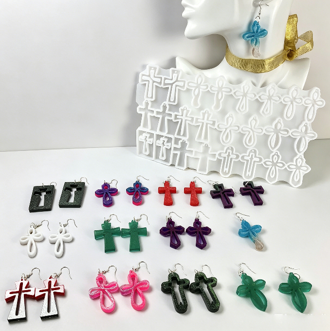 12 Styles Cross Earrings Resin Mold Set DIY Jewelry Pendants, Charms & Religious Craft Mold