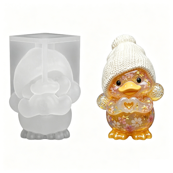 Cute Duck with Hat & Heart Gesture Resin Mold