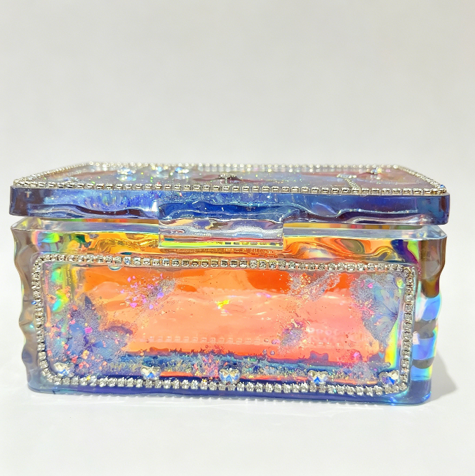 Handmade Large Rectangular Ripple Flip-Top Storage Box Resin Mold