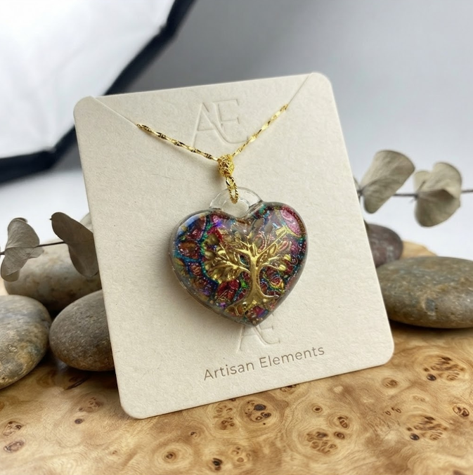 Handmade Puffy Heart-Shaped Tree of Life Necklace with Hole Resin Mold