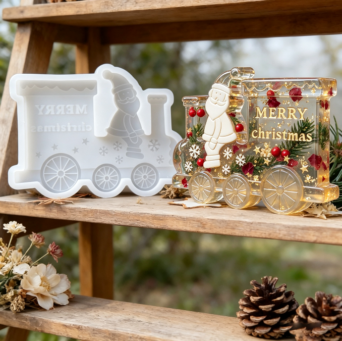 Santa Claus Christmas Train Figurine Resin Mold