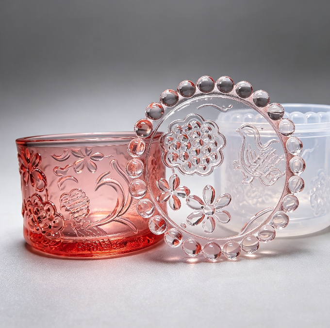 Handmade Crystal Frosted Embossed Birds & Flowers Storage Jar Resin Mold