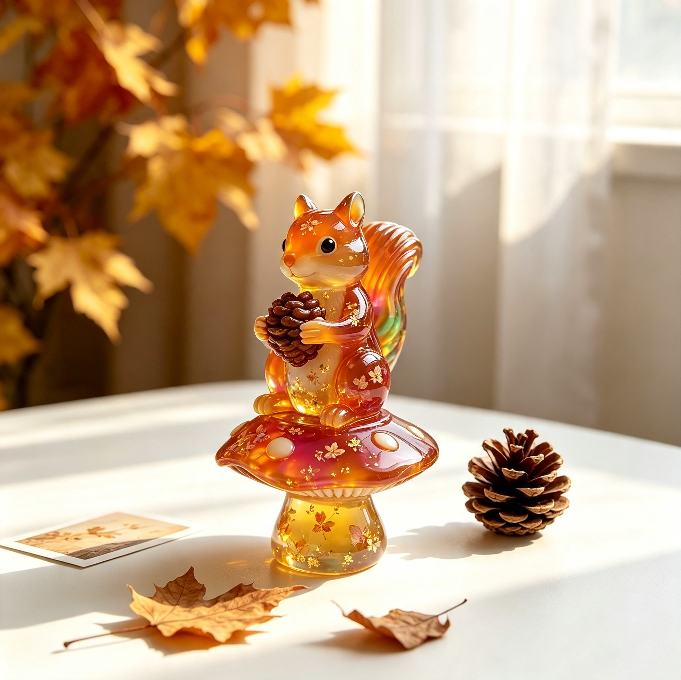 Cute Squirrel on Mushroom Figurine Resin Mold