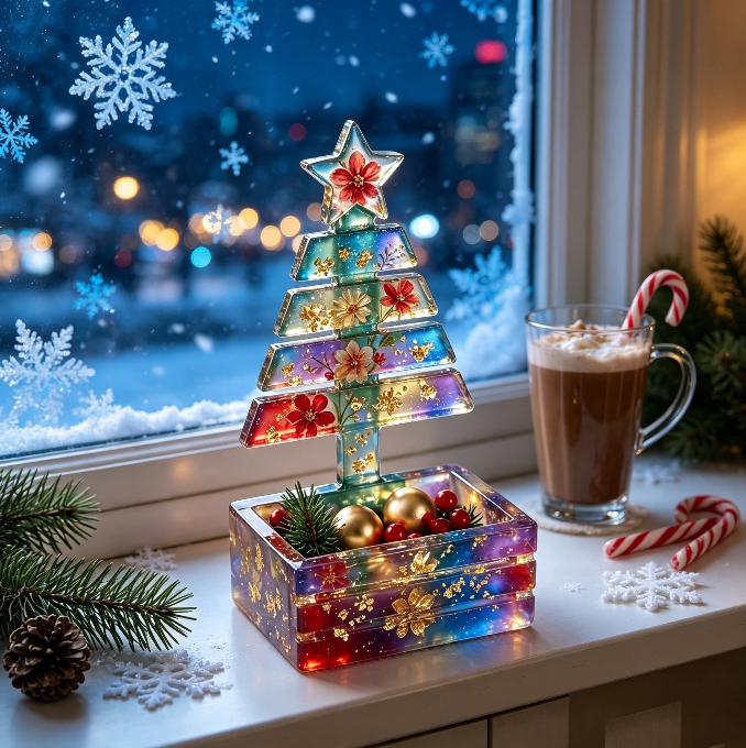 Assembleable Christmas Tree Candy Storage Figurine Resin Mold