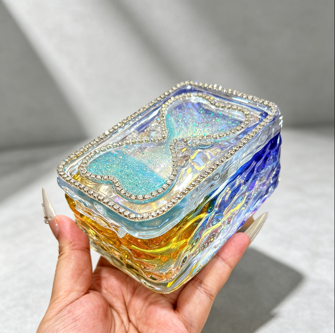 Handmade Hourglass Shaker Flip-Top Storage Box Resin Mold with Water Ripple Base