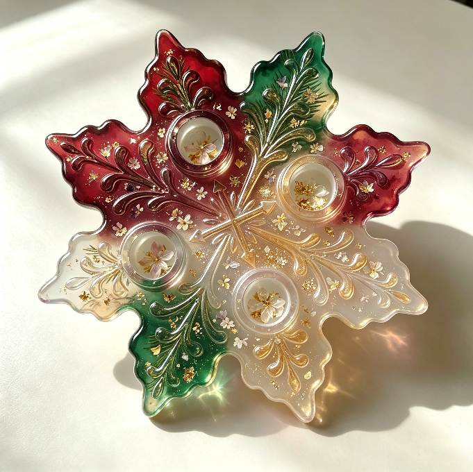 Large 4-Hole Snowflake Candle Holder Resin Mold