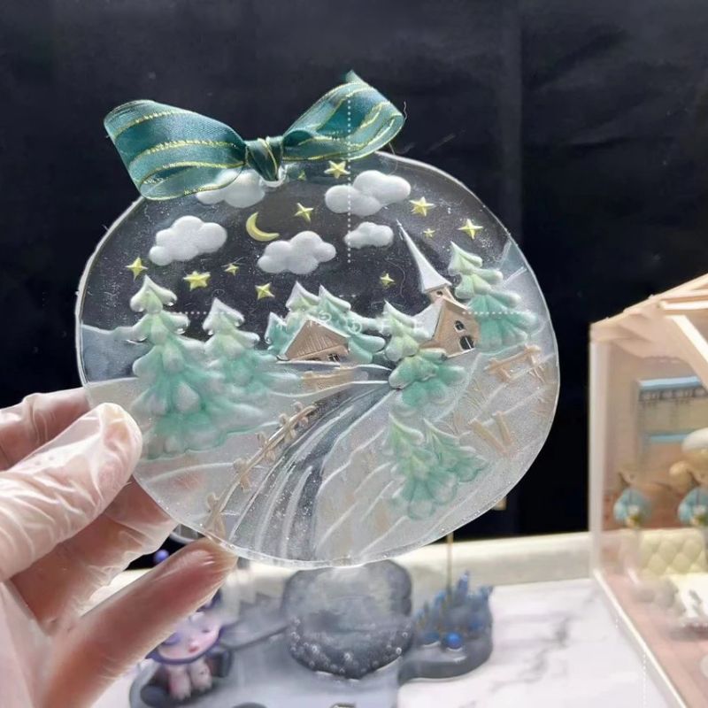 Molde de resina para decoración navideña colgante redondo hecho a mano con agujeros
