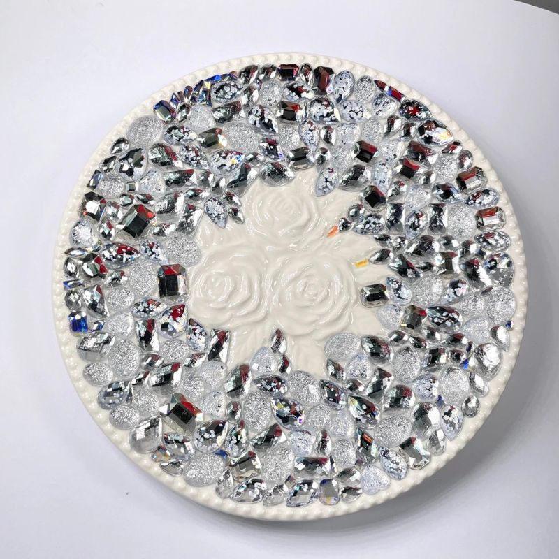 Handmade Diamond Three Roses Large Round Tray Resin Molds