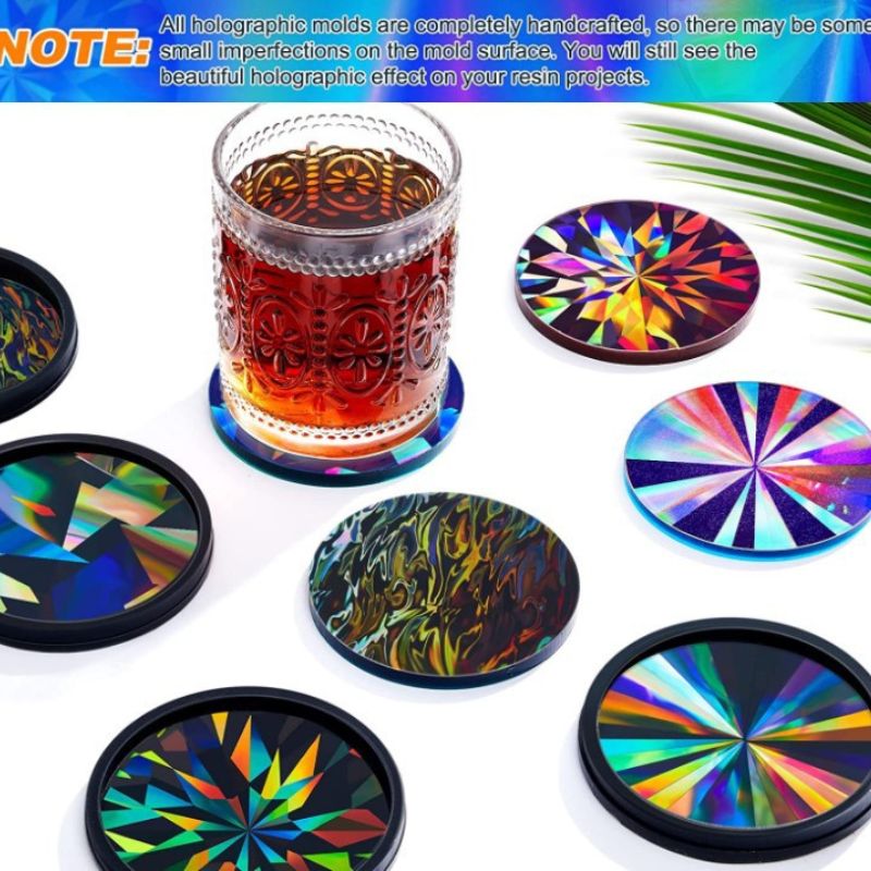 Molde de resina para posavasos holográfico de 4 piezas