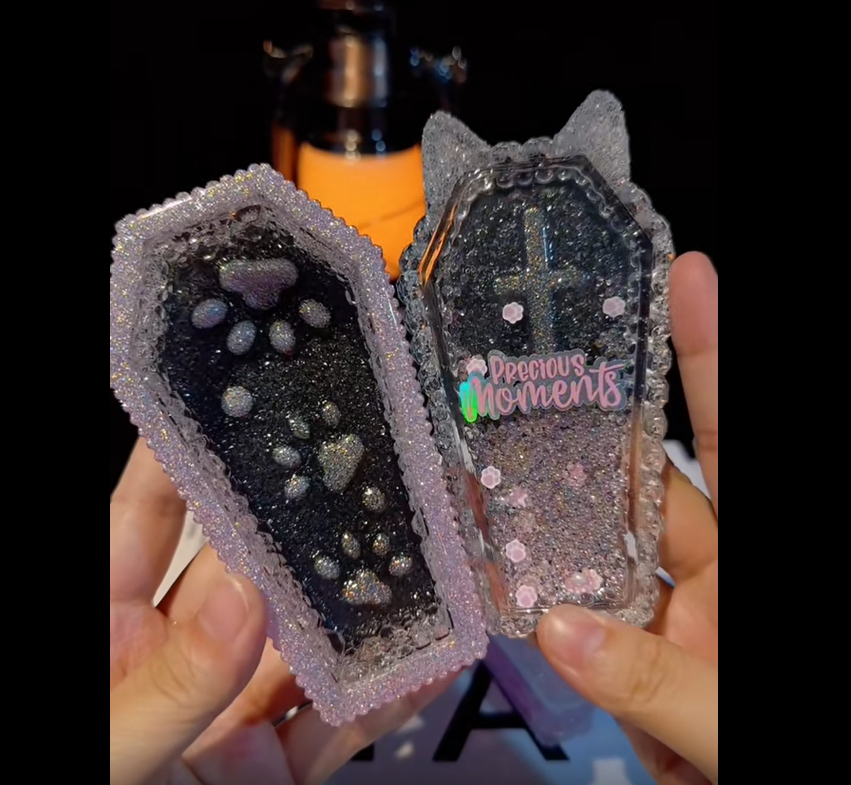 Handmade Diamond Cross Cat's Paw Coffin Storage Box Resin Molds