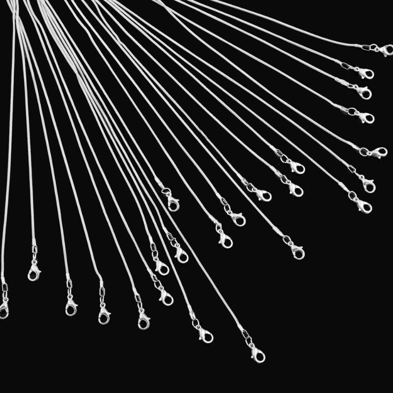 Cadena de serpiente de 18 pulgadas, chapada en plata 925, de 1,2 mm, con cierre de langosta para hacer joyas.