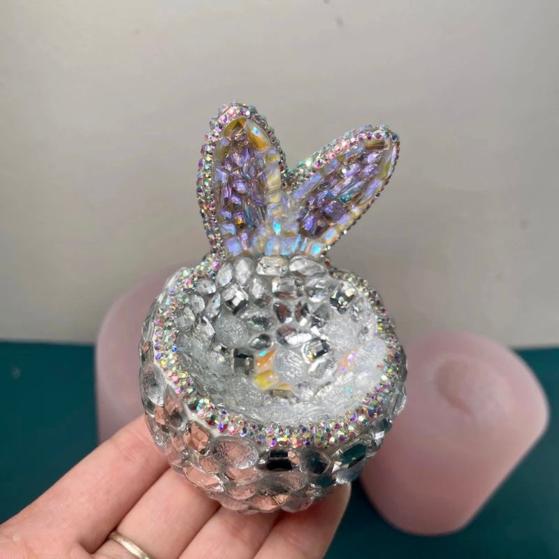 Handmade Diamond Easter Bunny Ears Storage Jar Resin Mold