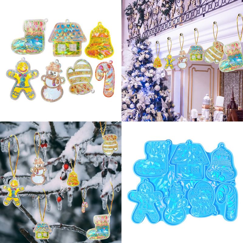 Laser Christmas Gingerbread Man Gloves Socks Pendant Resin Molds