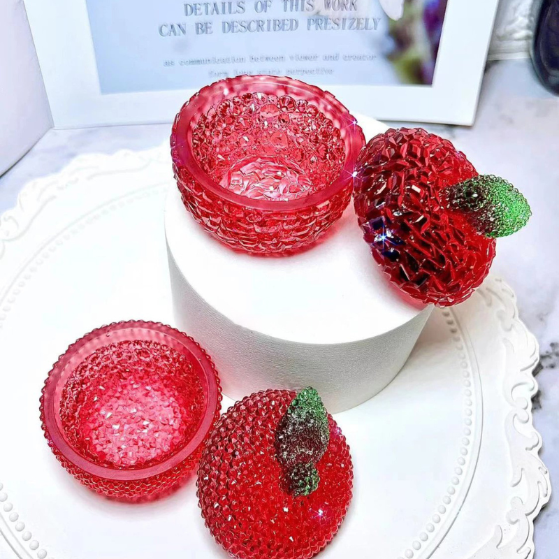 Molde de resina para tarro de almacenamiento de manzana con diamantes hecho a mano