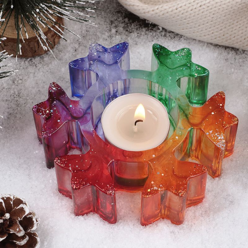 4 moldes de resina para portavelas navideños con forma de copo de nieve