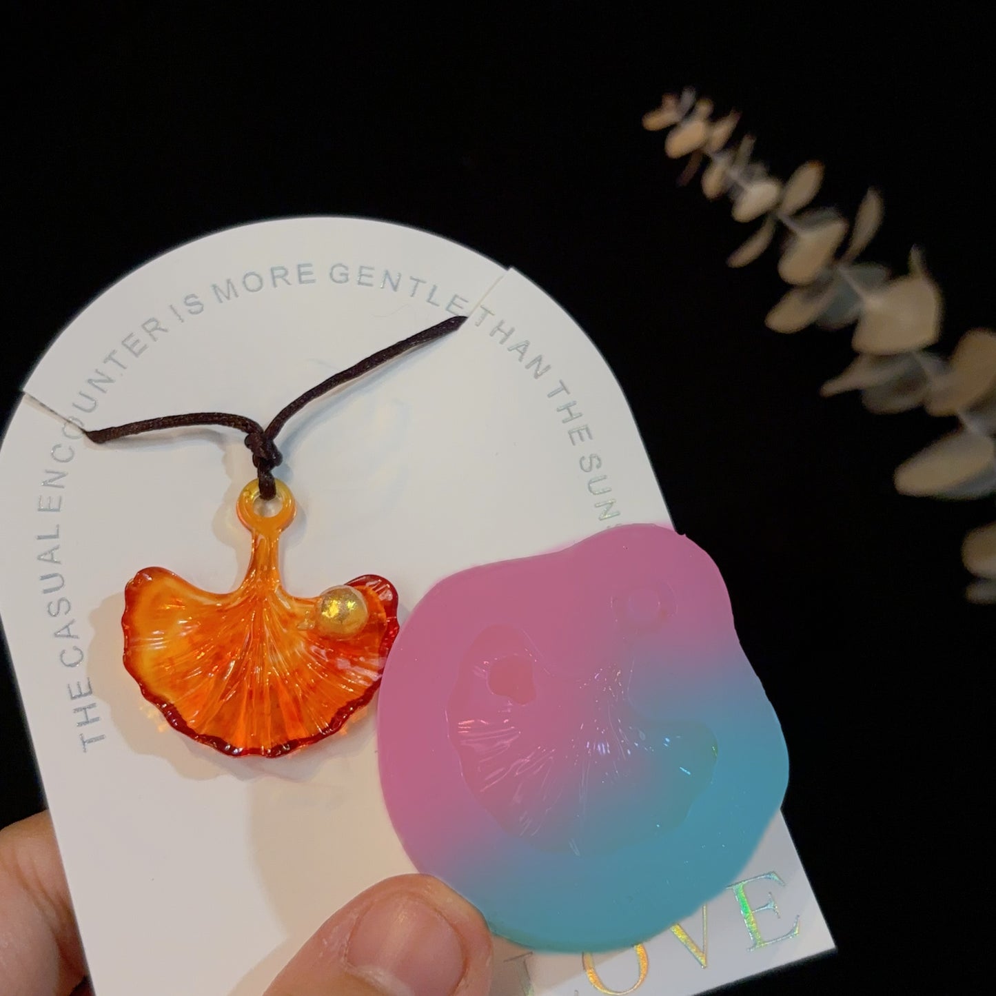 Handmade Mini Snail Ginkgo Leaf Necklace Pendant Resin Mold