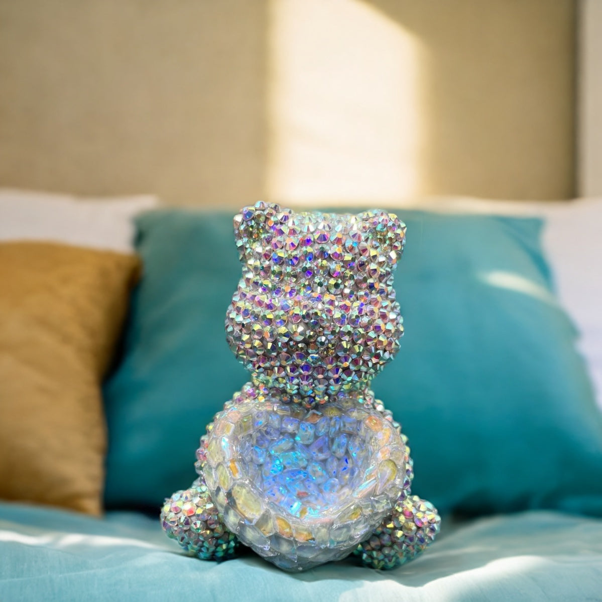 Molde de resina para guardar joyas con forma de oso de diamantes hecho a mano con forma de corazón
