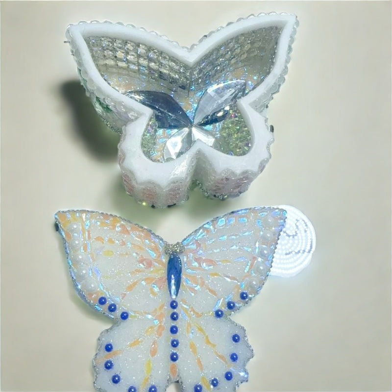 Moldes de resina para caja de almacenamiento con forma de mariposa grande de diamante hechos a mano