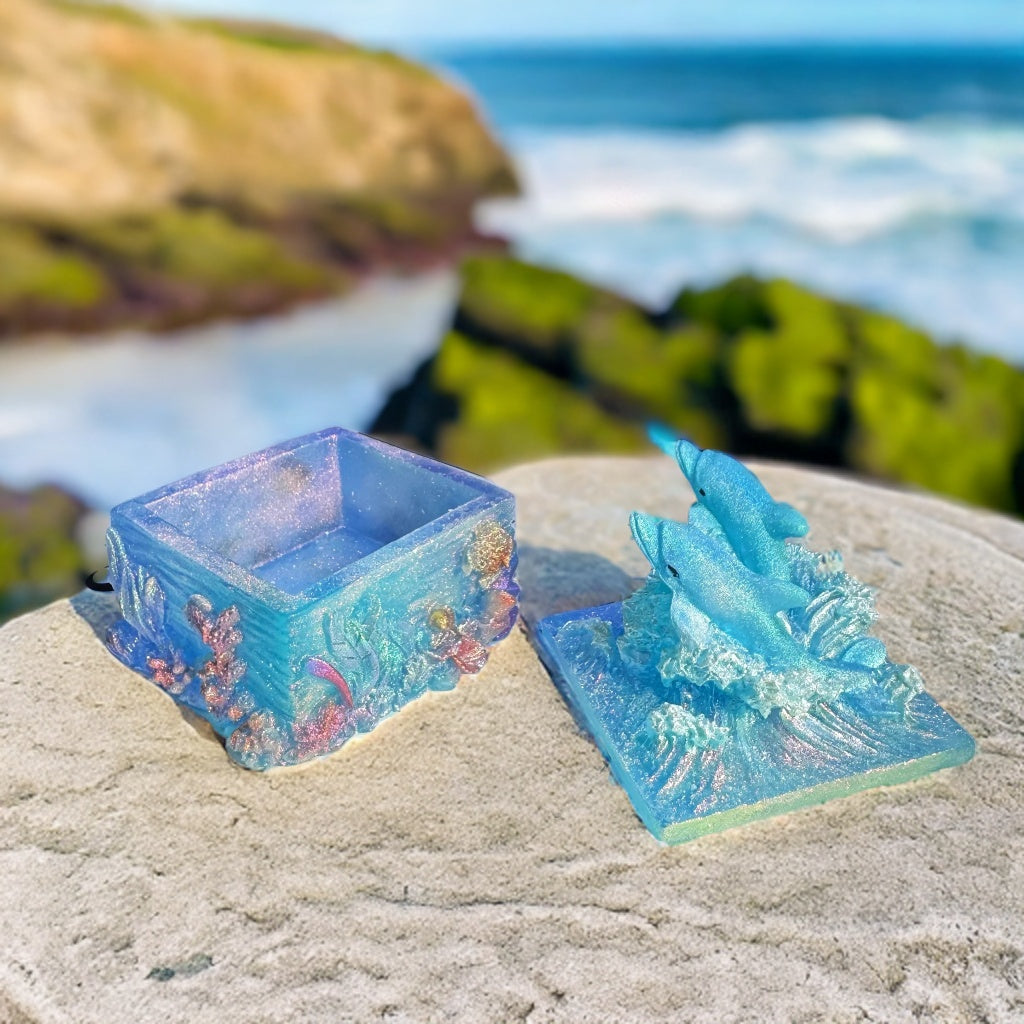 Handmade Wave Dolphin Square Storage Box Resin Molds