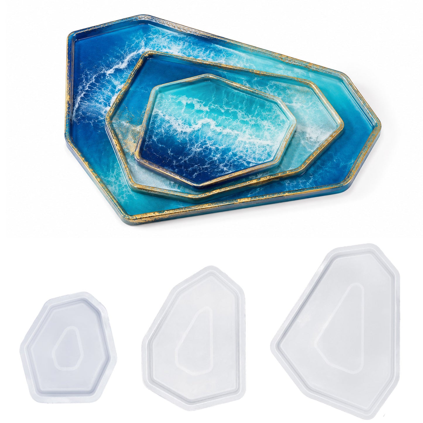 3PCS Irregular Tray Resin Mold Set DIY Abstract Coaster, Jewelry Tray & Aesthetic Home Decor