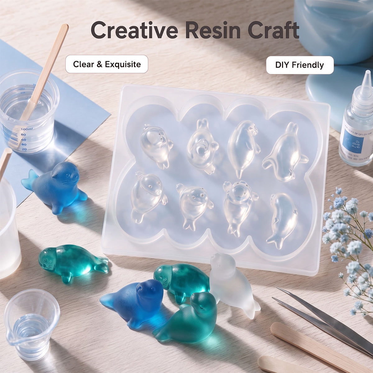8-in-1 Mini Cute Seal Decorative Figurine Resin Mold