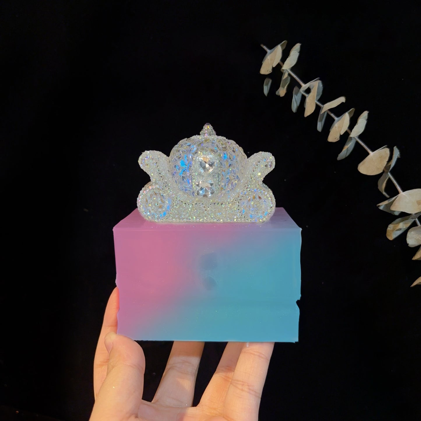 Molde de resina para adorno de carruaje de calabaza con diamantes hecho a mano