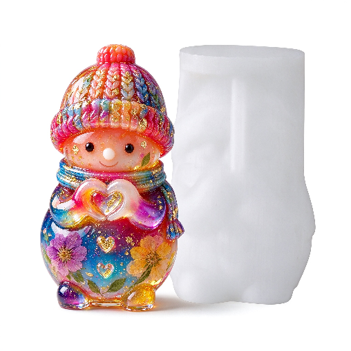 Cute Snowman Heart Hand Gesture Christmas Figurine Resin Mold