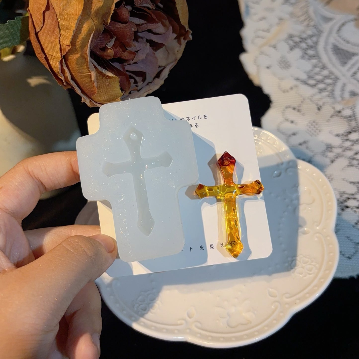Handmade Water Ripple with Hole Cross Pendant Charm Resin Molds