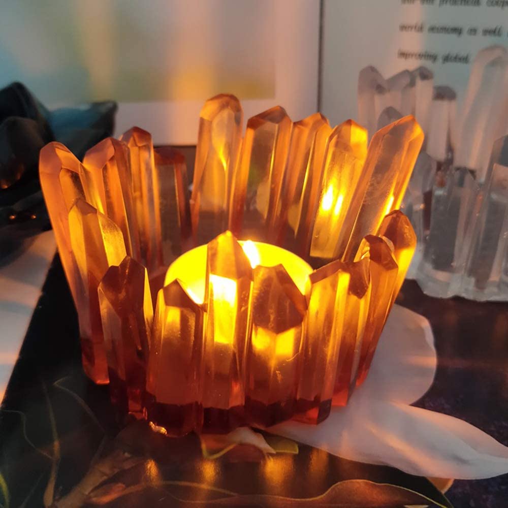 2 Pcs Crystal Cluster Tea Light Candle Holder Mold