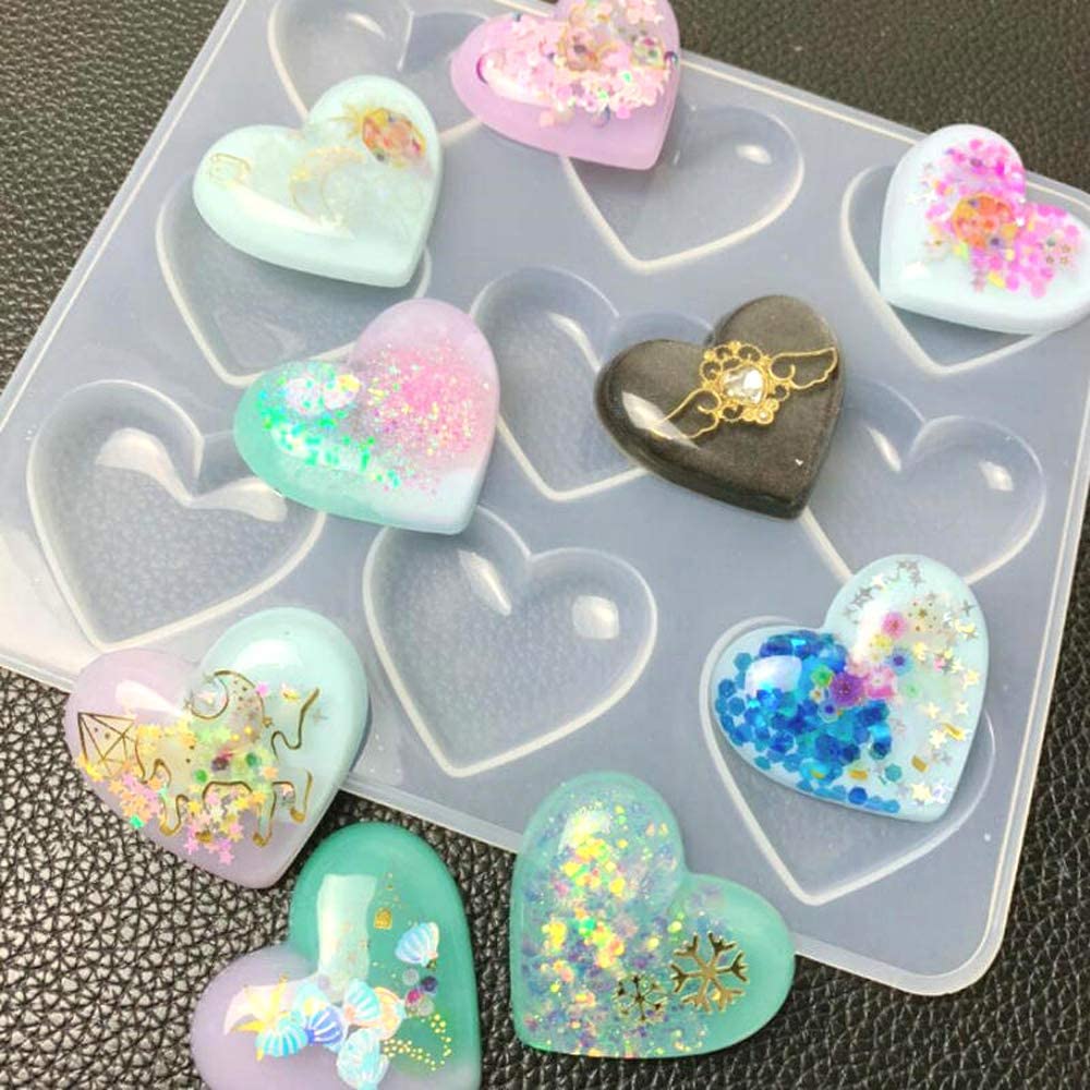 4 Pieces Heart Shaped Resin Molds Heart Silicone Charm Molds Epoxy Jewelry  Casting Mold Mixed Heart Keychain Molds for DIY Pendant Necklace Crafts