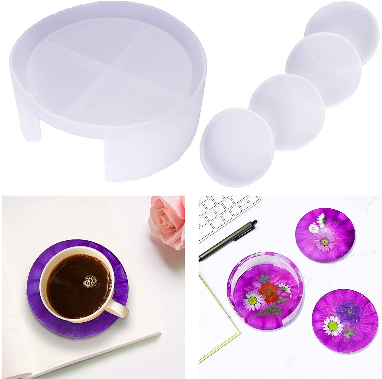 Resin Coaster Silicone Molds, 4 Pcs Coaster Molds for Resin Casting