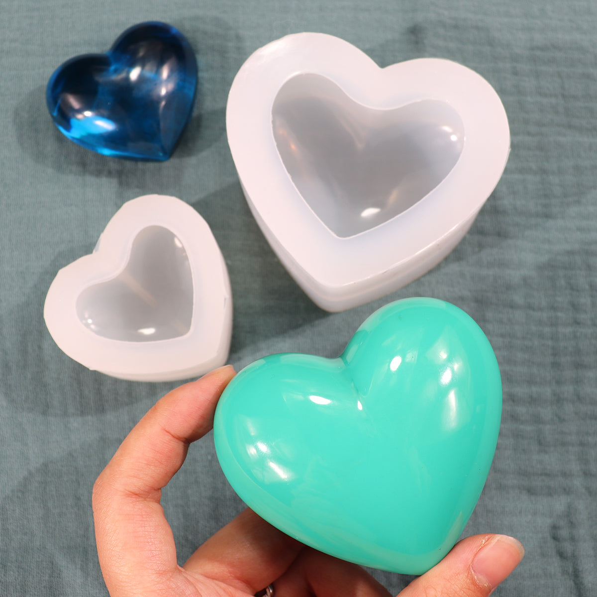 2pcs Big Heart Shape Silicone Mold Large Love Heart Keychain