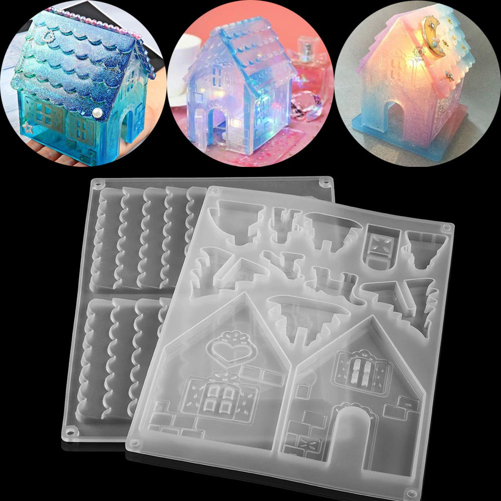 Molde de resina epoxi para casa navideña