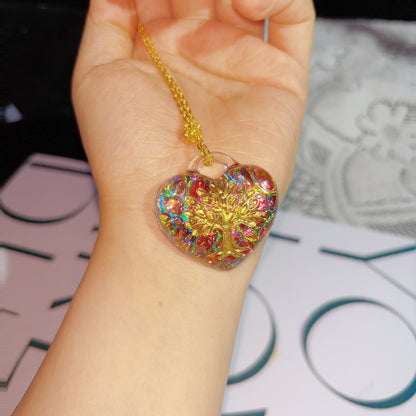 Handmade Puffy Heart-Shaped Tree of Life Necklace with Hole Resin Mold