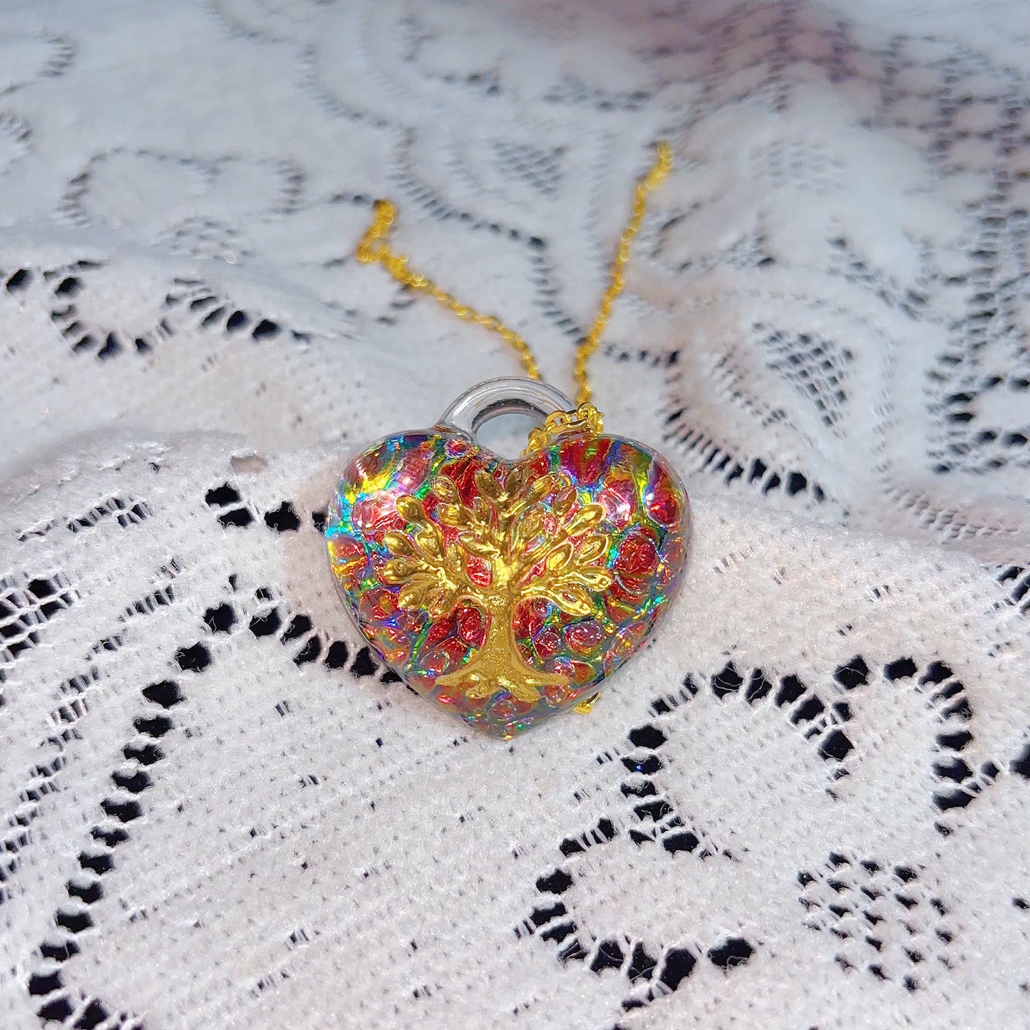 Handmade Puffy Heart-Shaped Tree of Life Necklace with Hole Resin Mold
