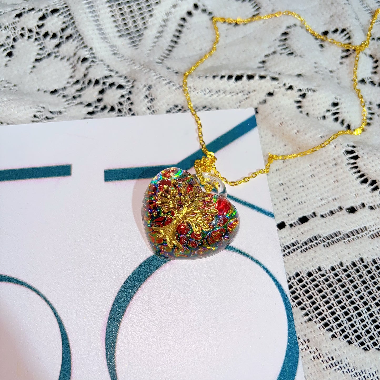 Handmade Puffy Heart-Shaped Tree of Life Necklace with Hole Resin Mold