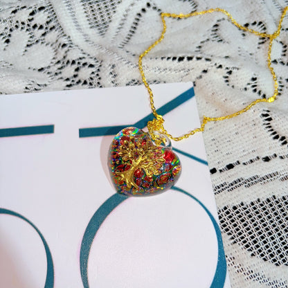 Handmade Puffy Heart-Shaped Tree of Life Necklace with Hole Resin Mold