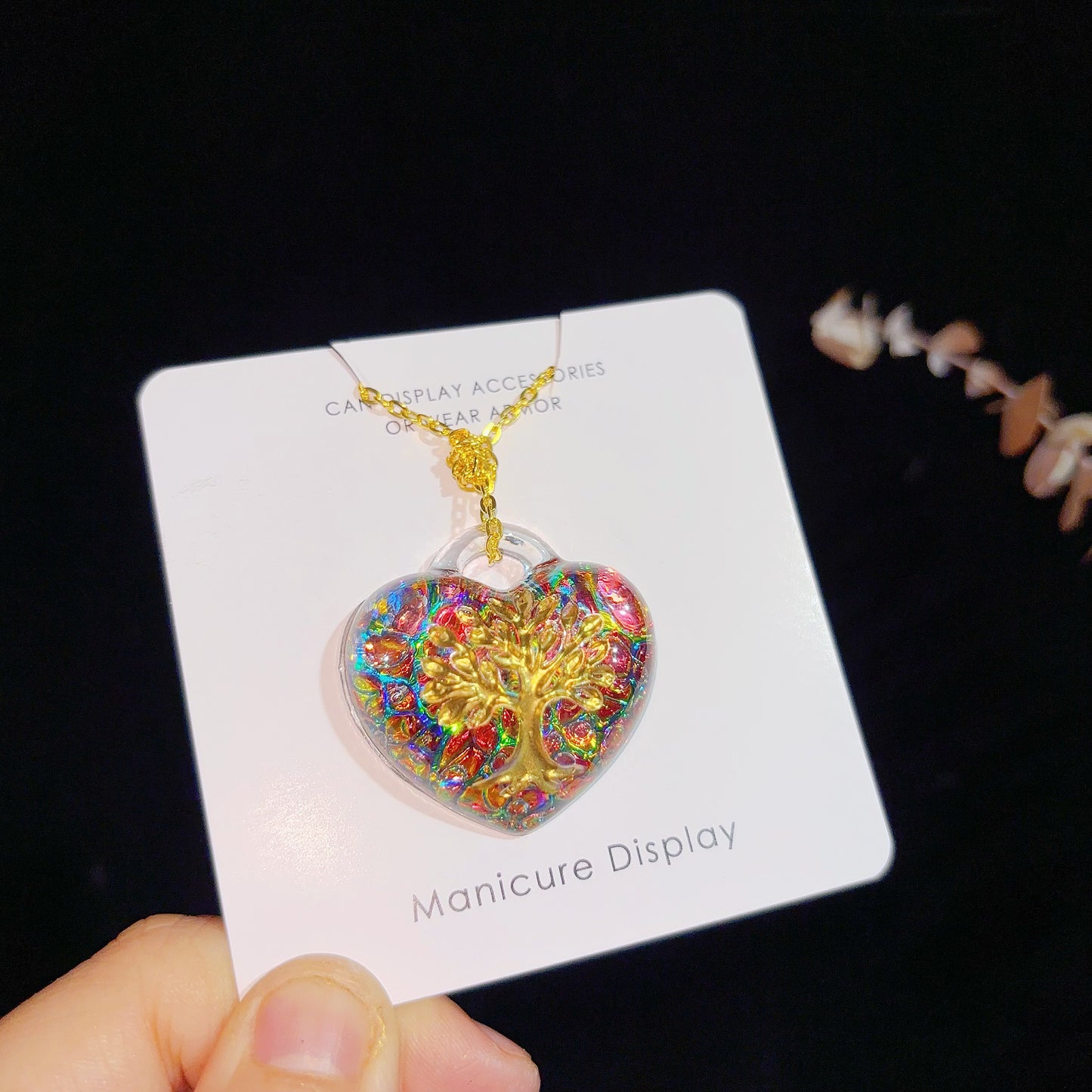 Handmade Puffy Heart-Shaped Tree of Life Necklace with Hole Resin Mold