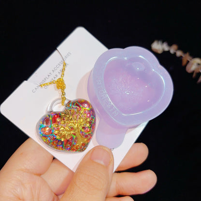 Handmade Puffy Heart-Shaped Tree of Life Necklace with Hole Resin Mold