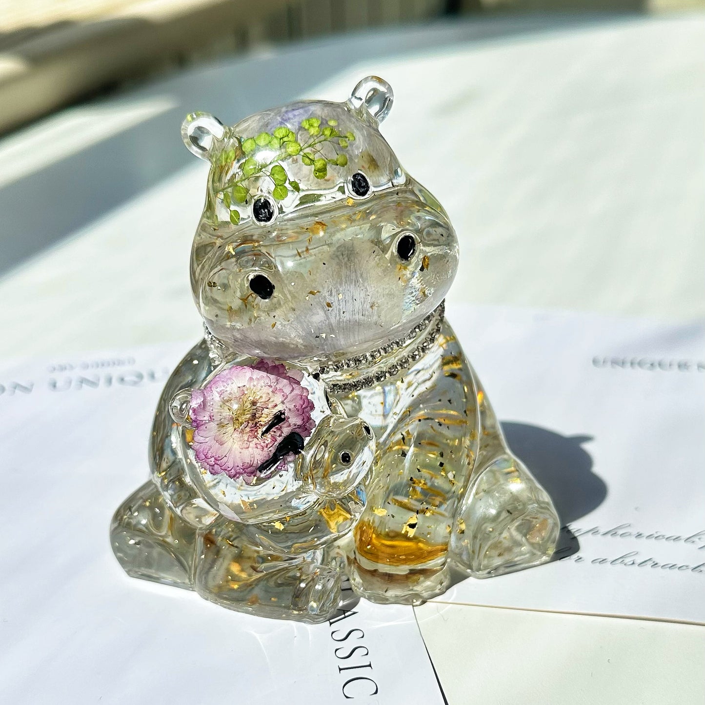 Handmade Mother & Baby Hippo Hug Ornament Resin Mold