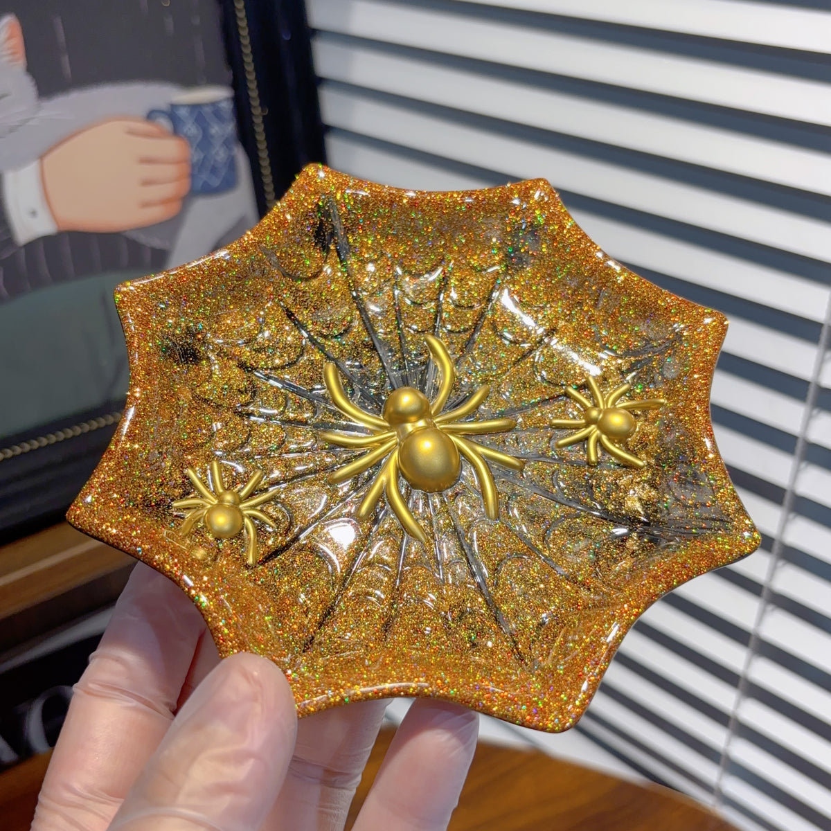 Handmade Spider Web Storage Tray Decorative Figurine Resin Mold