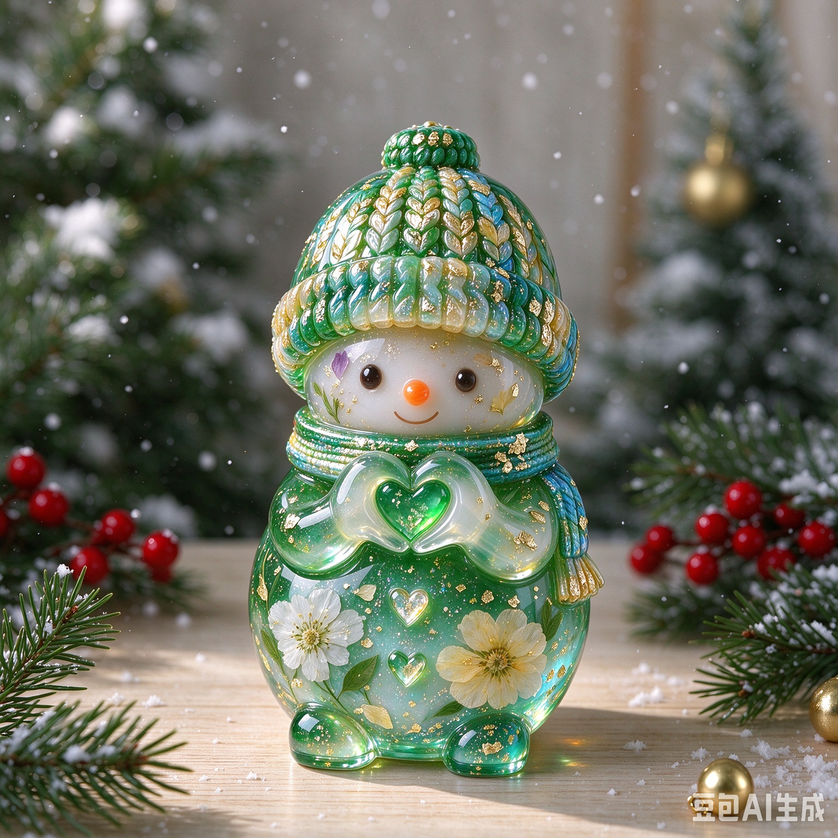 Cute Snowman Heart Hand Gesture Christmas Figurine Resin Mold