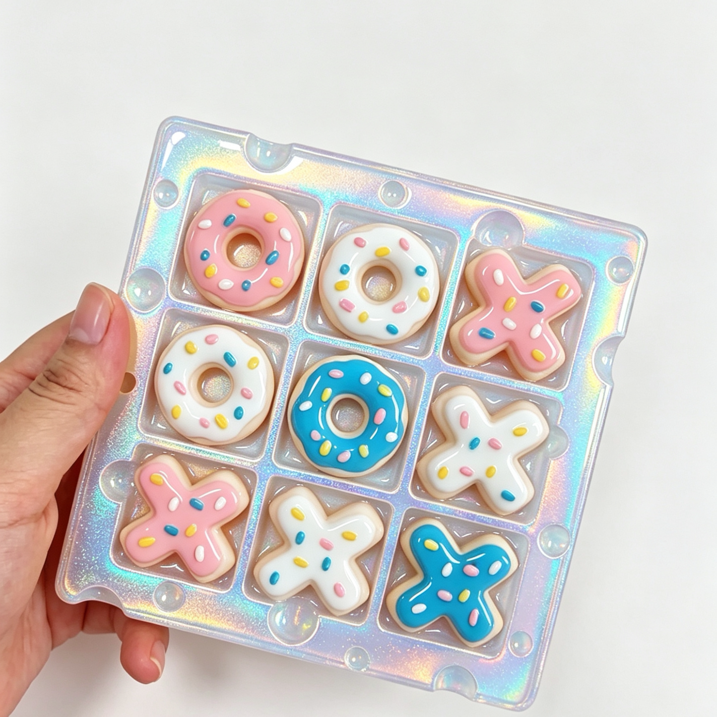 Handmade Cut Donut Tic Tac Toe Resin Mold Set【A cheese-shaped board+donut-inspired game pieces】