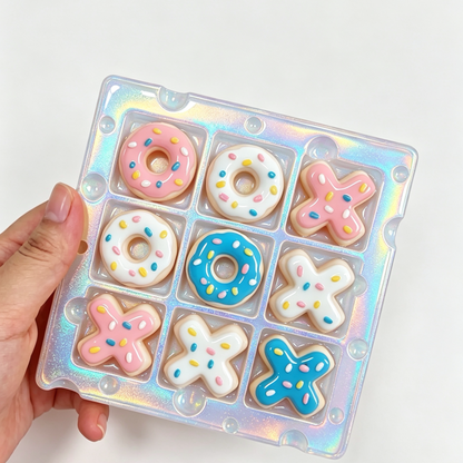 Handmade Cut Donut Tic Tac Toe Resin Mold Set【A cheese-shaped board+donut-inspired game pieces】