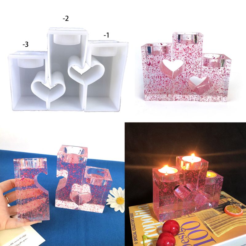 3pcs Love Candle Holder Resin Molds