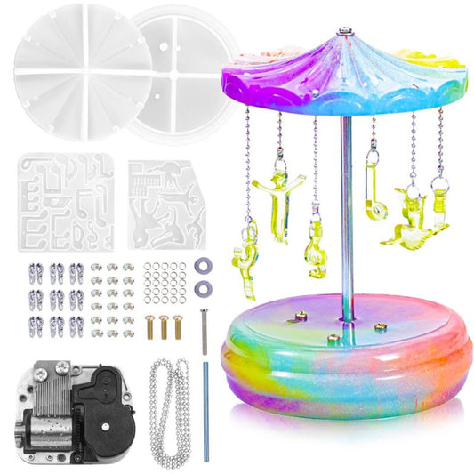 Kit de moldes de resina para caja de música de carrusel giratorio de 64 piezas 