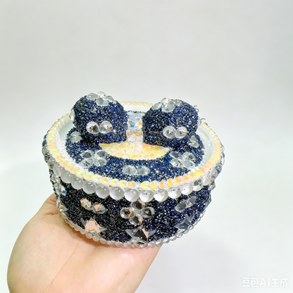 Handmade Diamond Large Round Star Storage Box with Diamond Bow Top Resin Mold Set